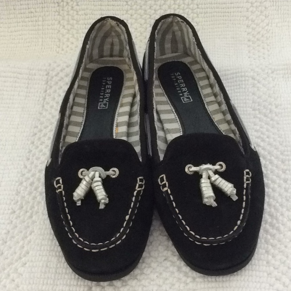 Sperry loafers black with silver tassels